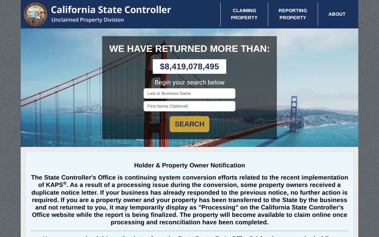 Agoura Hills residents directory view of California unclaimed property search