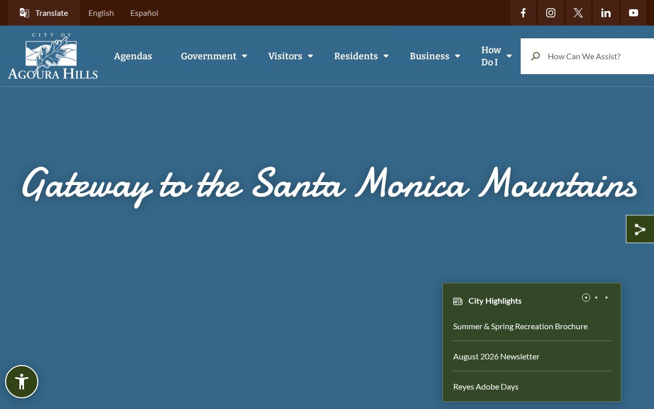 Agoura Hills residents directory view of the official city entry point