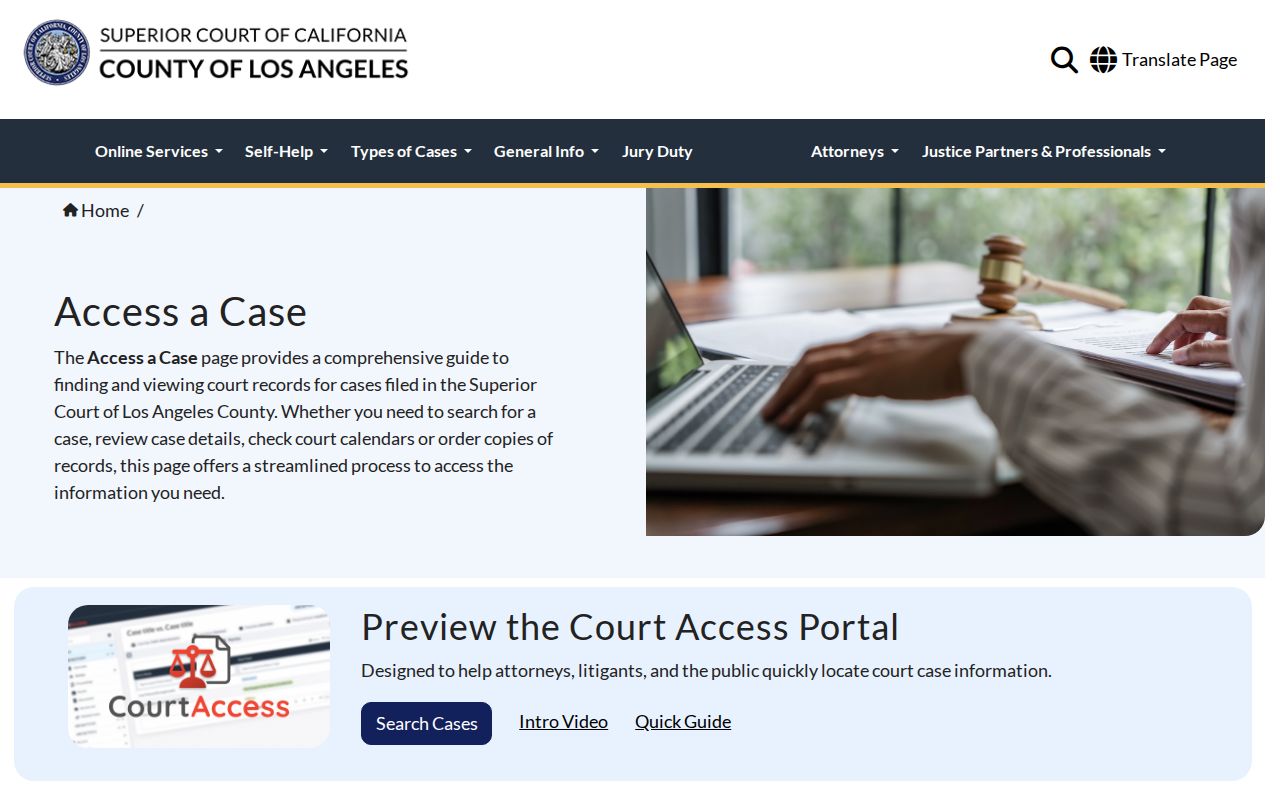 Agoura Hills residents directory view of Los Angeles Superior Court case access
