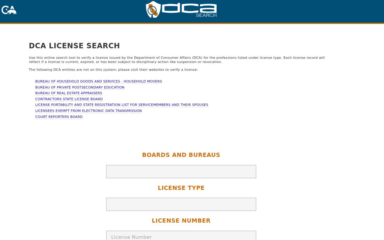 Agoura Hills resident lookup view of California professional license search