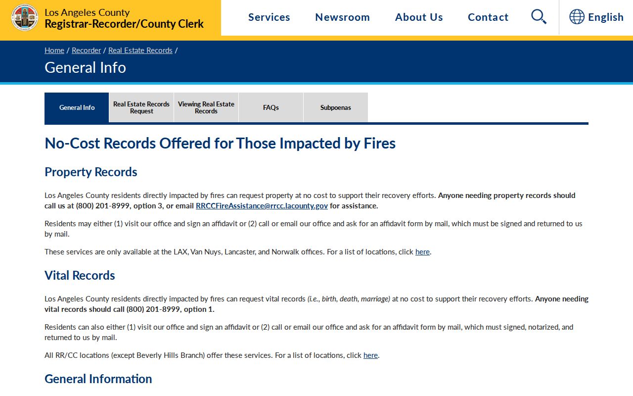 Agoura Hills street directory view of the county real estate records hub