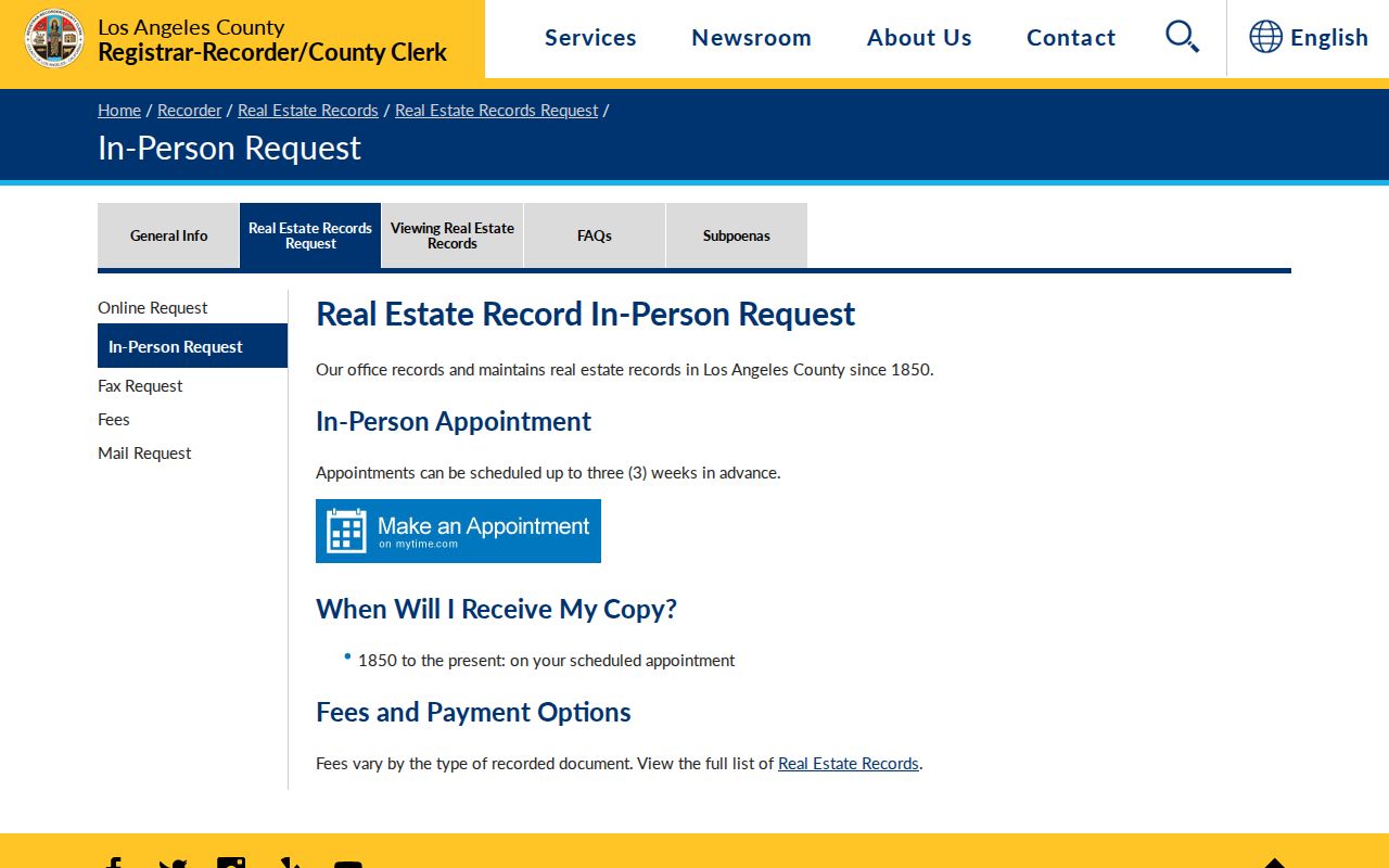 Agoura Hills street directory view of an in-person recorder request