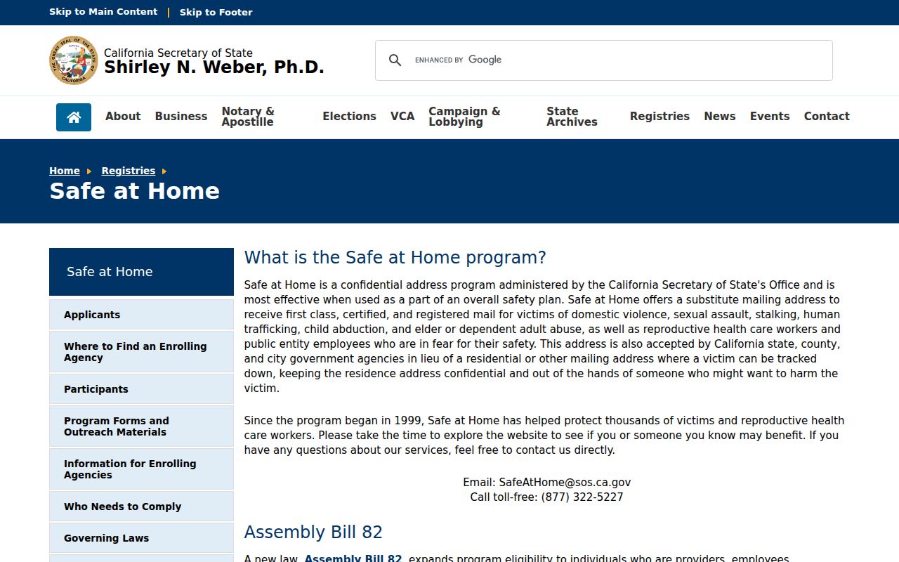Agoura Hills ZIP code directory view of California Safe at Home address confidentiality